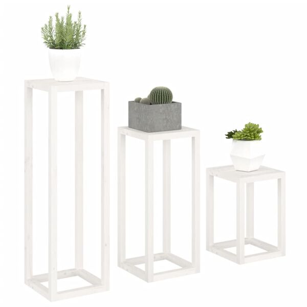 vidaXL 3 Piece Plant Stand Set White Solid Wood Pine