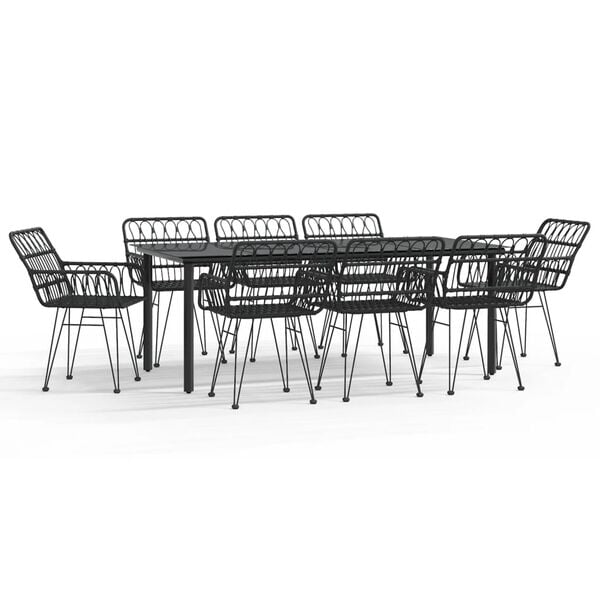 vidaXL 9 Piece Garden Dining Set Black Poly Rattan