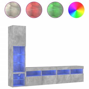 vidaXL 4 Piece TV Wall Units with LED Concrete Grey Engineered Wood