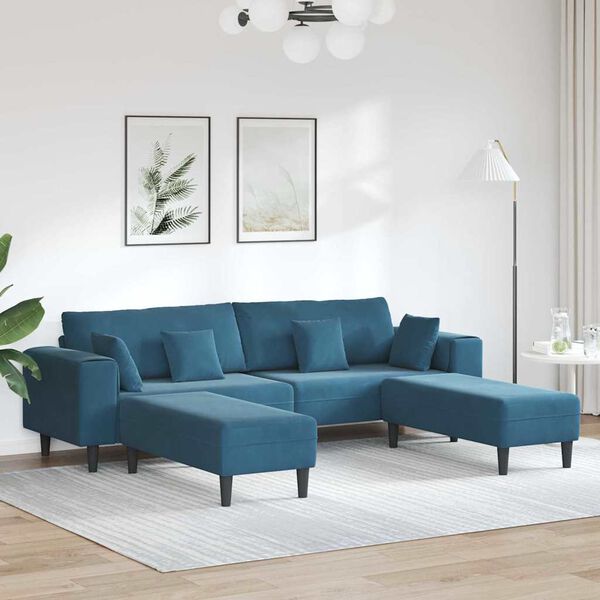 vidaXL Velvet Sofa with Cushion 3 pcs Blue 208 cm Velvet