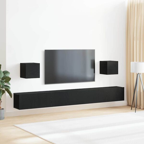 vidaXL TV Cabinet Set 7 pcs Black Oak 100 x 30 x 30 cm Engineered Wood
