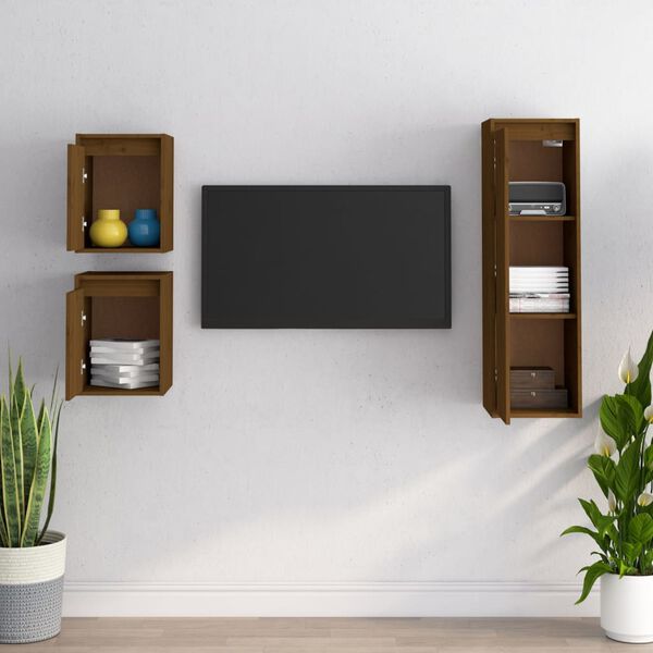 vidaXL TV Cabinets 3 pcs Honey Brown Solid Wood Pine