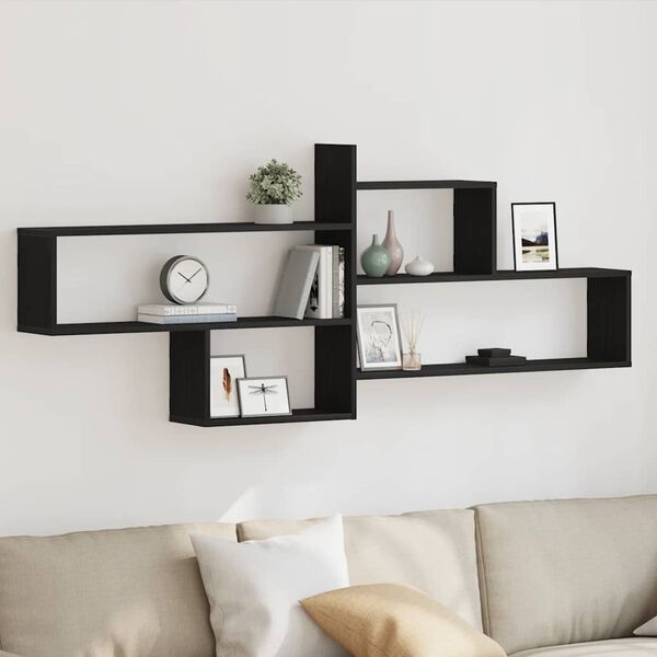 vidaXL Wall Shelf Black Oak 167.5x18x68 cm Engineered Wood