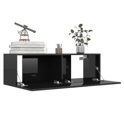 vidaXL TV Cabinet High Gloss Black 100x30x30 cm Engineered Wood