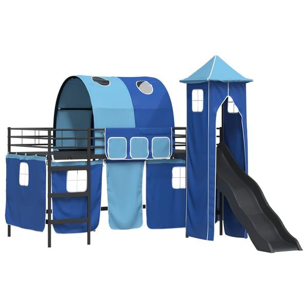 vidaXL Kids'Loft Bed Frame Black and Blue 79.5 x 200 cm Metal