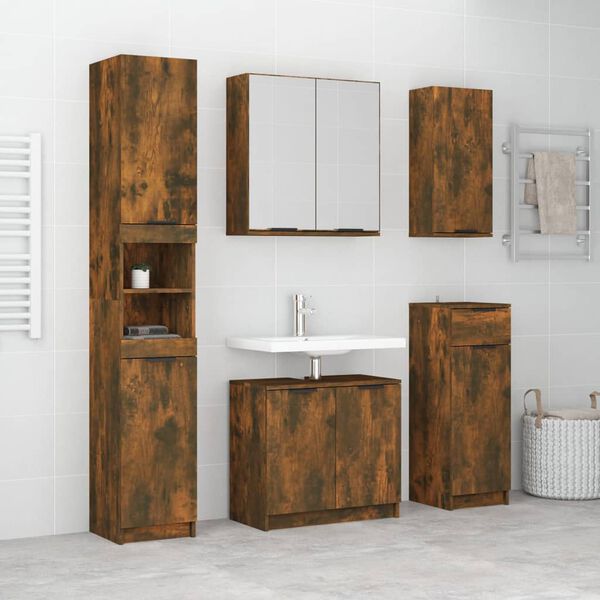 vidaXL 5 Piece Bathroom Cabinet Set Smoked Oak Engineered Wood