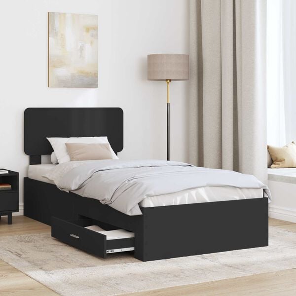 vidaXL Bed Frame with Headboard Black 75 x 190 cm Engineered Wood
