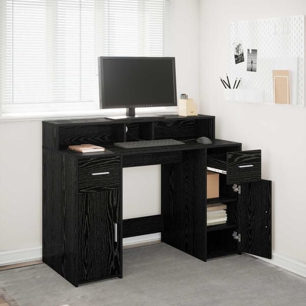 vidaXL Desk with Drawer Black oak 120 x 55 x 91 cm Engineered wood