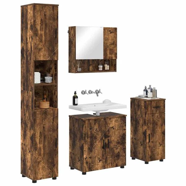 vidaXL Bathroom Furniture Set 4 pcs Smoked Oak Engineered wood & Metal