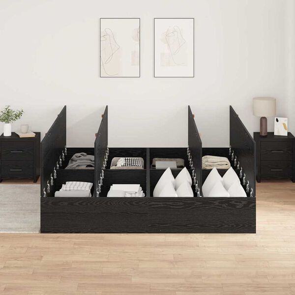 vidaXL Storage Bed Frame Black Oak 200 x 200 cm Engineered Wood