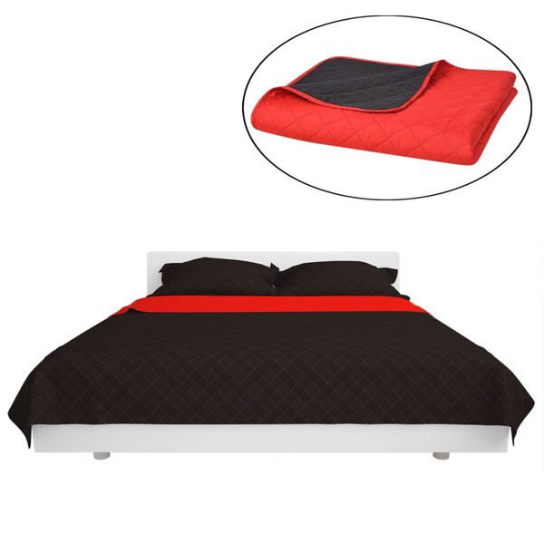 vidaXL Double-sided Quilted Bedspread Red and Black 230x260 cm