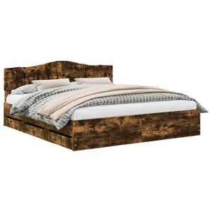 vidaXL Bed Frame with Drawer Smoked Oak 180 x 200 cm Engineer Wood