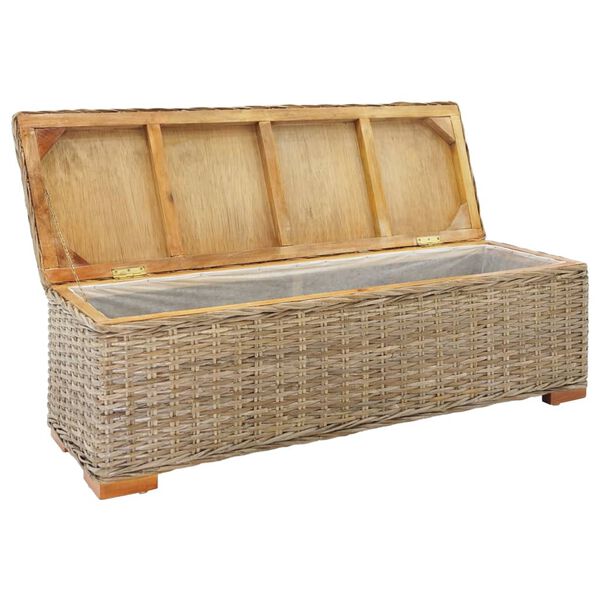 vidaXL Storage Box 110 cm Natural Kubu Rattan & Solid Wood Mahogany