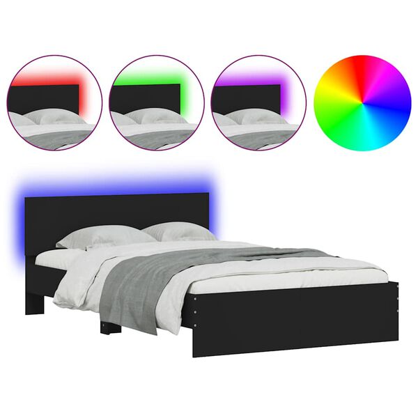 vidaXL Bed Frame with Headboard and LED Black 120x200 cm