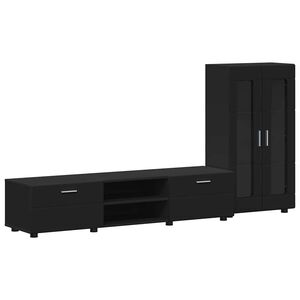 vidaXL TV Cabinet Set with Drawer FLORIN Black Engineered Wood