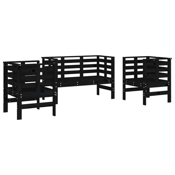 vidaXL 3 Piece Garden Lounge Set Black Solid Wood Pine