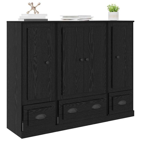 vidaXL Highboard with Drawer 3 pcs Black Oak Engineered Wood