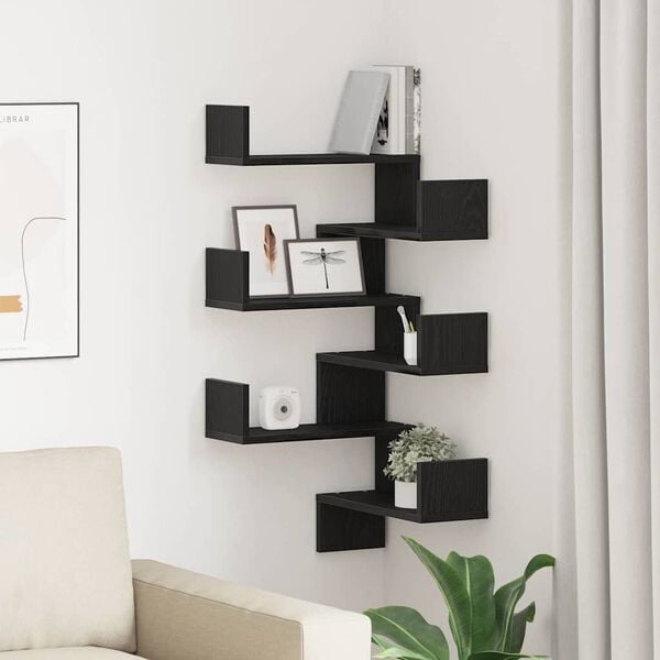 vidaXL Wall Shelf 2 pcs Black Oak 40 x 40 x 49.5 cm Engineered Wood