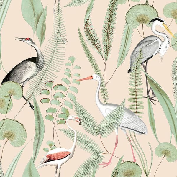 DUTCH WALLCOVERINGS Wallpaper Flamingo Cream and Mint