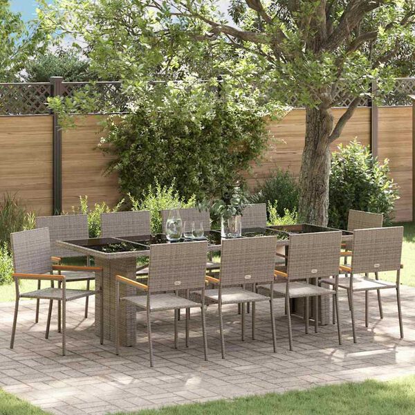 vidaXL Garden Dining Set 11 pcs Grey Poly Rattan