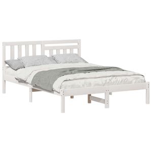 vidaXL Bed Frame with Headboard White 135 x 190 cm Solid Pine Wood