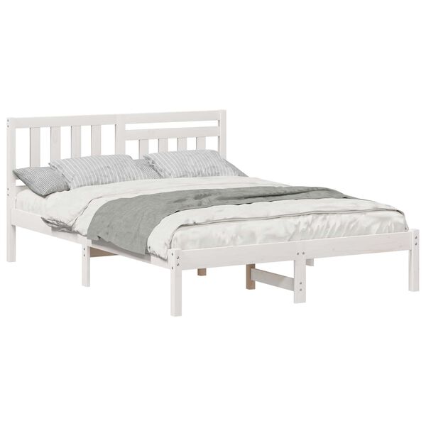 vidaXL Bed Frame with Headboard White 135 x 190 cm Solid Pine Wood