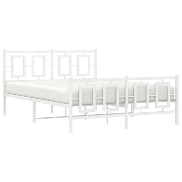 vidaXL Metal Bed Frame without Mattress with Footboard White 135x190cm