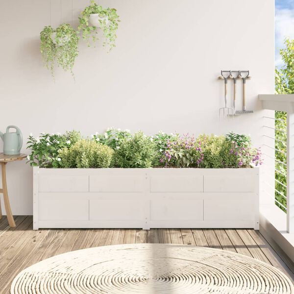 vidaXL Garden Planter White 180x50x50 cm Solid Wood Pine