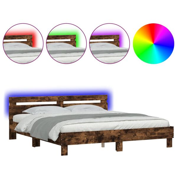 vidaXL Bed Frame with LED without Mattress Smoked Oak 200x200 cm