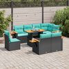 vidaXL 9 Piece Garden Sofa Set with Cushions Black Poly Rattan Acacia