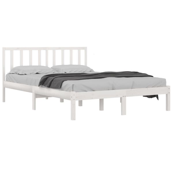 vidaXL Bed Frame without Mattress White Solid Wood Pine 120x190 cm Small Double