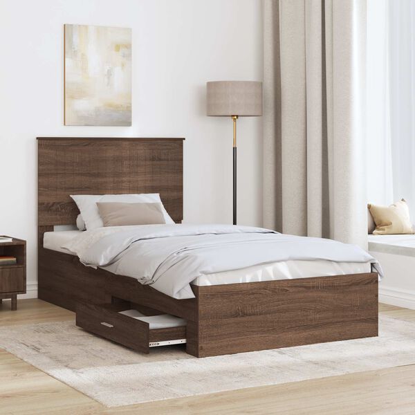vidaXL Bed Frame Brown Oak and Silver 90 x 200 cm Engineered Wood