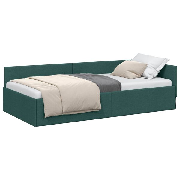 vidaXL Corner Bed Frame Dark Green 90 cm x 190 cm Velvet