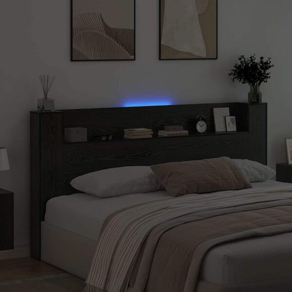 vidaXL Headboard Black Oak 200 x 15 x 103.5 cm Engineered Wood