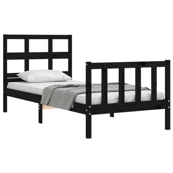 vidaXL Bed Frame without Mattress Black Small Single Solid Wood Pine