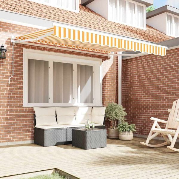 vidaXL Retractable Awning Manual Yellow and White 250 x 200 cm