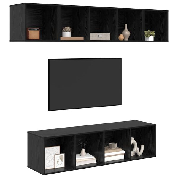 vidaXL TV Cabinet Set Wall-mounted 4 pcs Black Oak Engineered Wood