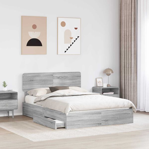 vidaXL Storage Bed Grey Sonoma 150 x 200 cm Engineered Wood