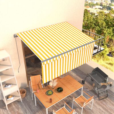 vidaXL Manual Retractable Awning with Blind 3.5x2.5m Yellow&White