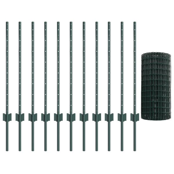 vidaXL Fence with Post Green 0.8 x 25 m Steel and PVC