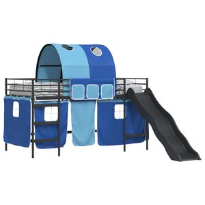 vidaXL Kids'Bunk Bed Frame with Curtains Black and Blue 100 x 200 cm