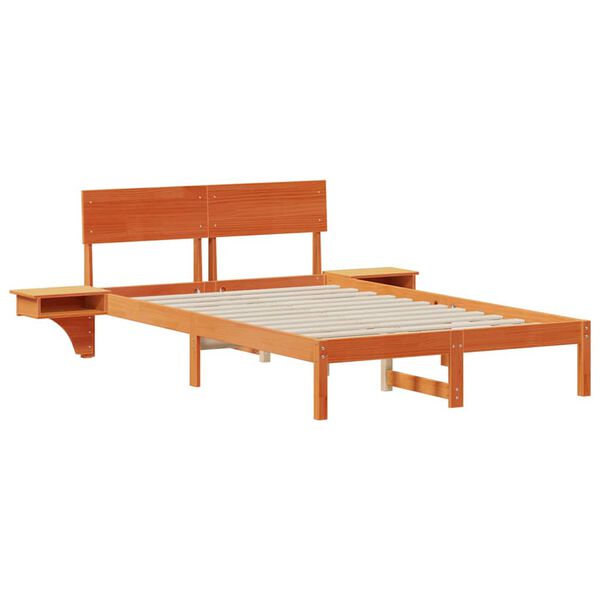 vidaXL Bed Frame with Headboard Wax Brown 135 x 190 cm Solid Pine Wood
