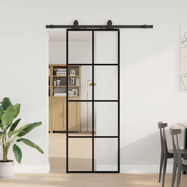 vidaXL Sliding Door with Hardware Set Black 76x205 cm ESG Glass