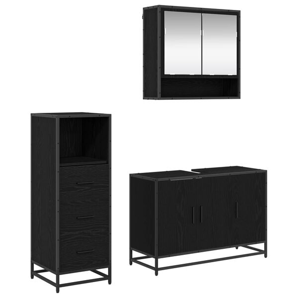 vidaXL Bathroom Furniture Set 3 pcs Black Oak Engineered Wood