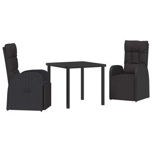 vidaXL Garden Dining Set with Cushion 3 pcs Black Poly Rattan