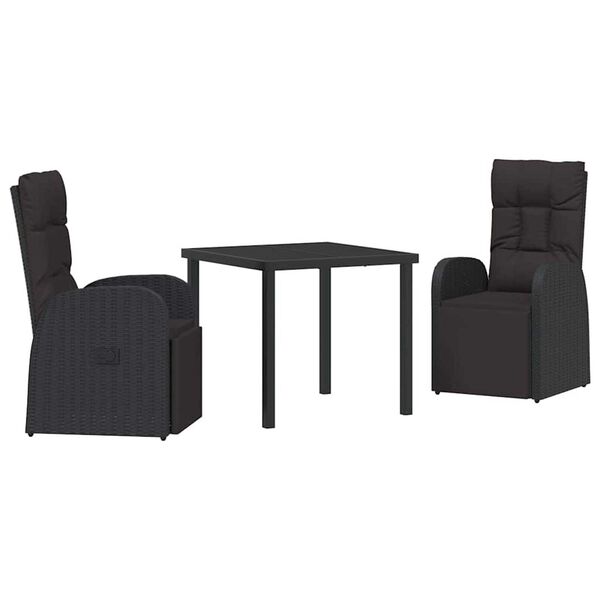 vidaXL Garden Dining Set with Cushion 3 pcs Black Poly rattan