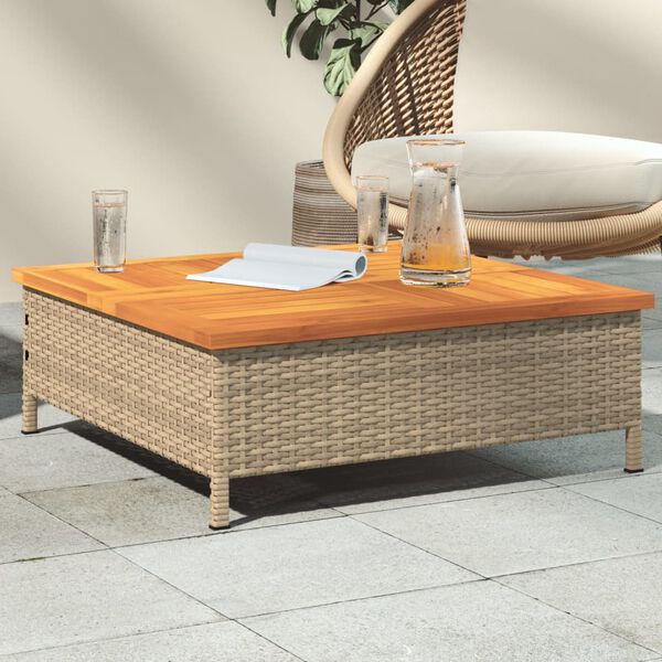 vidaXL Garden Table Beige 70x70x25 cm Rattan and Acacia Wood