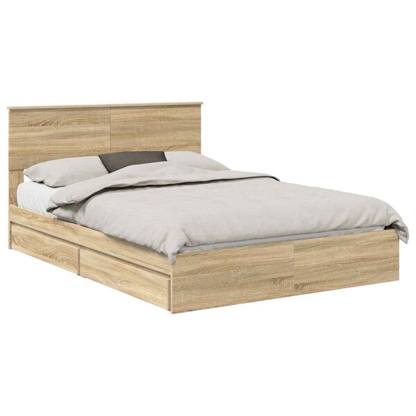 vidaXL Storage Bed with Drawer Sonoma Oak 135 x 190 cm Engineered Wood