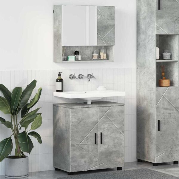 vidaXL Bathroom Furniture Set Wall-mounted 2 pcs Concrete Grey