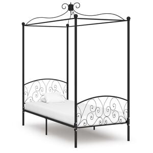 vidaXL Canopy Bed Frame without Mattress Black Metal 100x200 cm